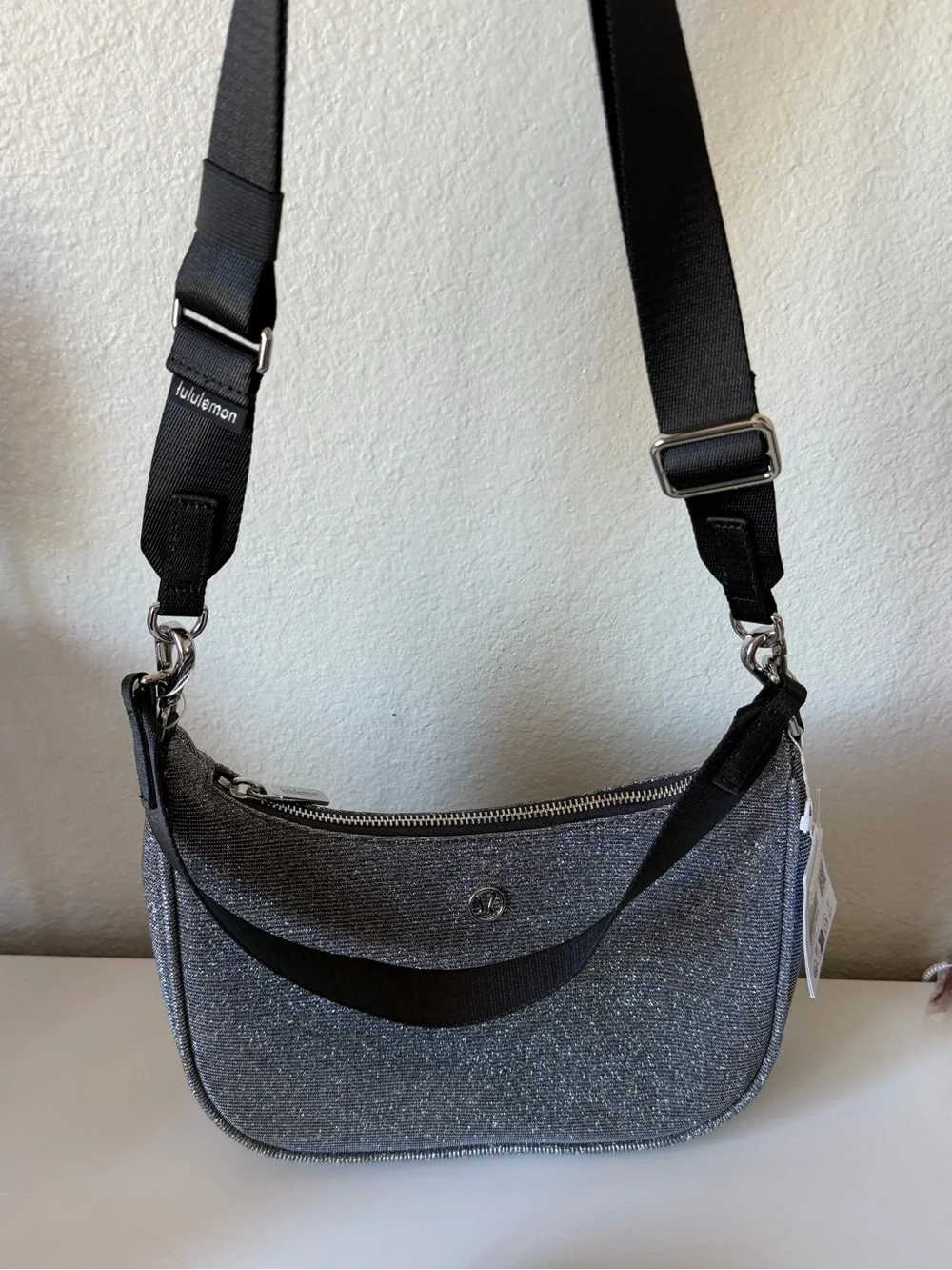 lululemon athletica Silver Glitter Shoulder Bag with Mini Pouch